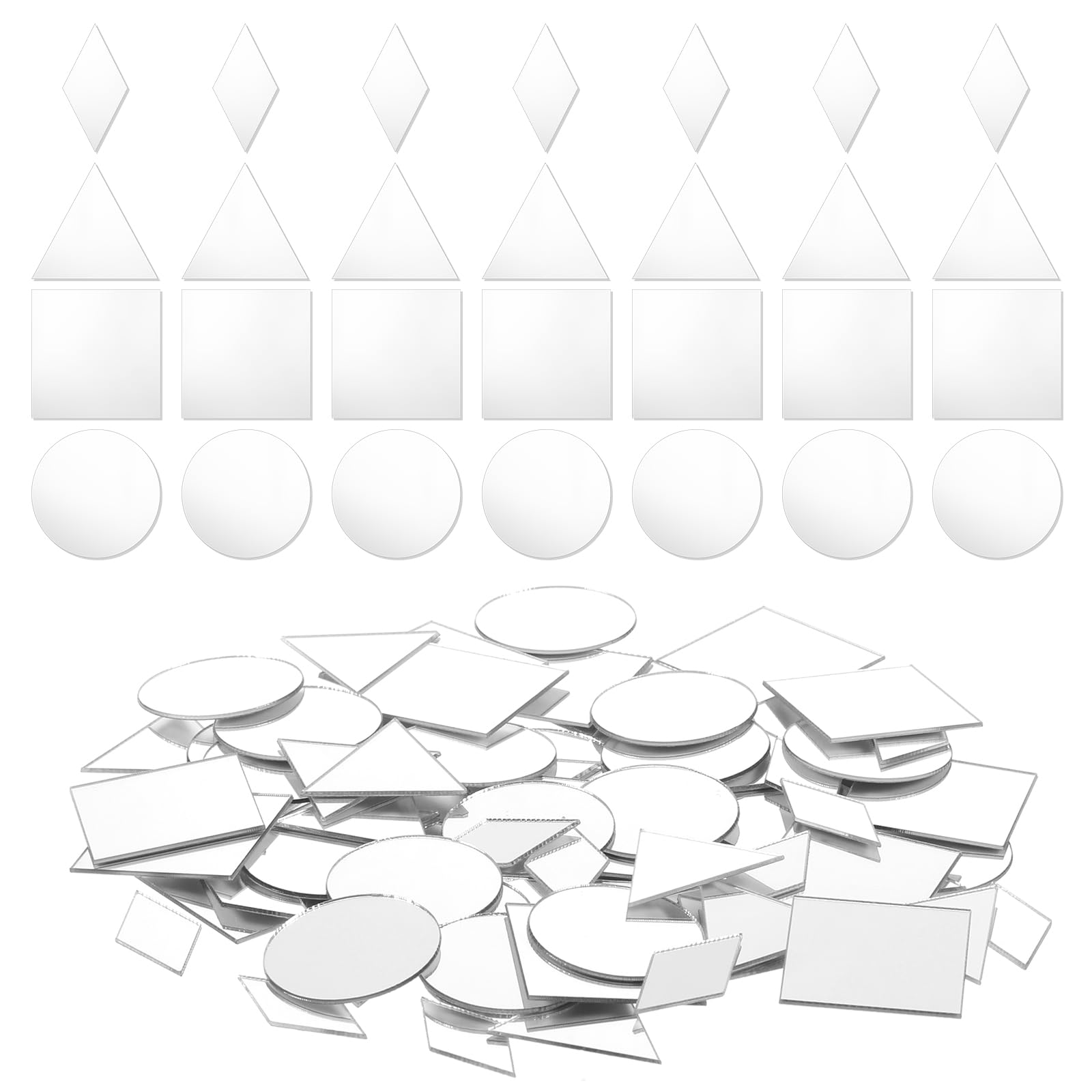 200Pcs Small Mirrors for Crafts, 4 Shapes Square Diamond Round Triangle Mirror DIY Mirror Mosaic Glass Pieces for Crafts Home Wall Art Disco Balls Crafts