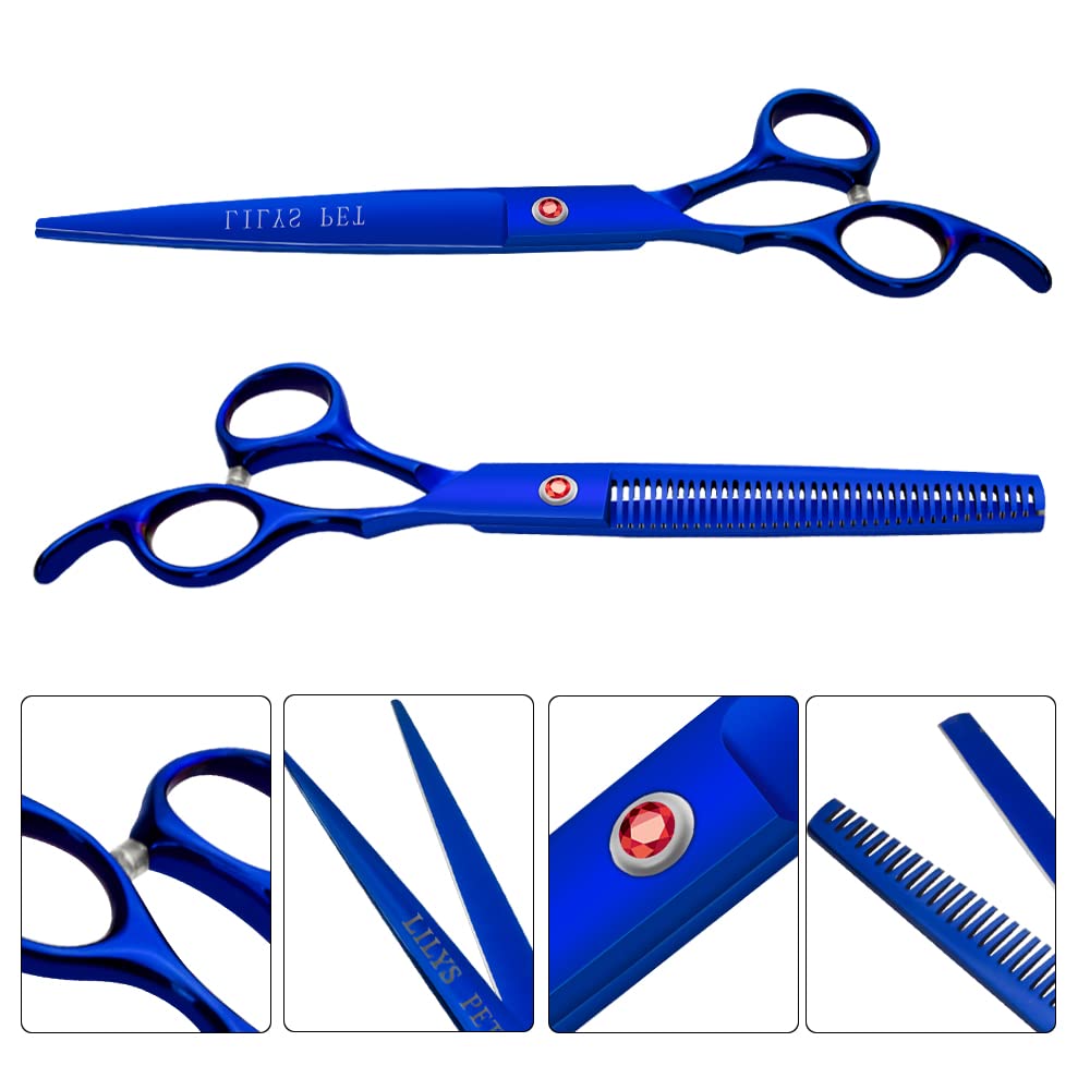 LILYS - Tijeras profesionales para mascotas con revestimiento de titanio, corte y curvado y tijeras de entresacar
