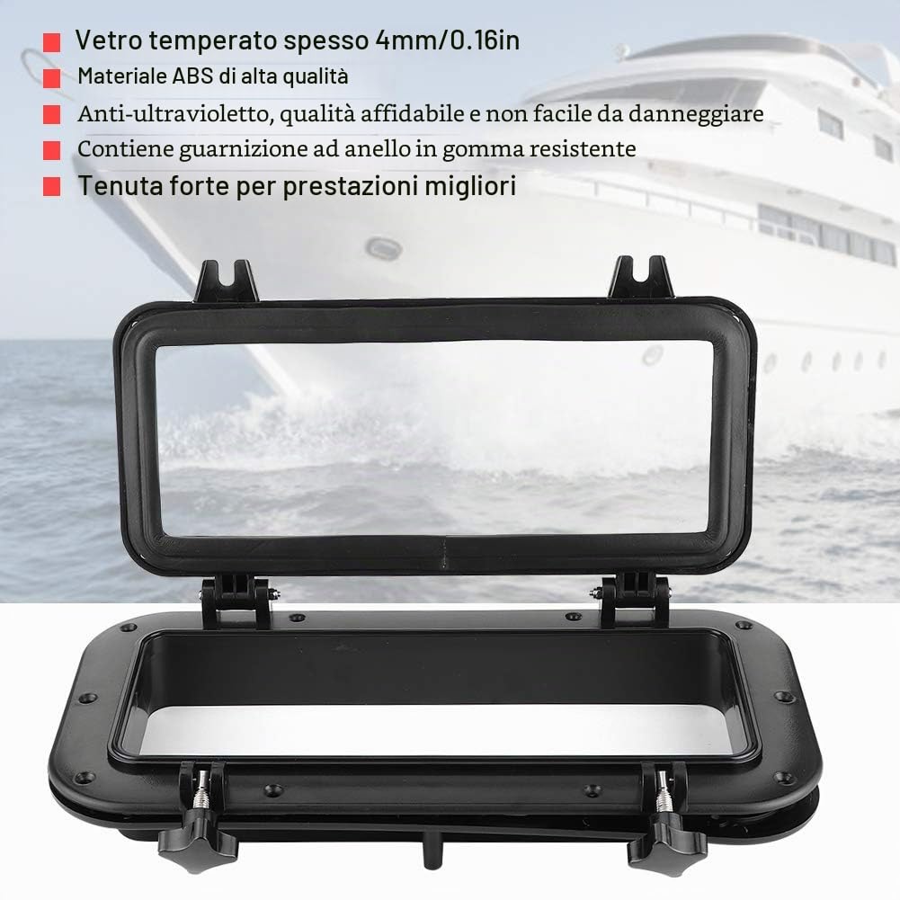 barche Obl, Qiilu Oblò per barca, oblò apribile 4mm Oblò rettangolare in vetro temperato Finestre resistenti ai raggi ultravioletti per yacht barca 400x200mm nero