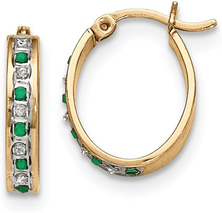 Yellow Gold Plated Sterling Silver Diamond & Emerald Oval Hoop Earrings