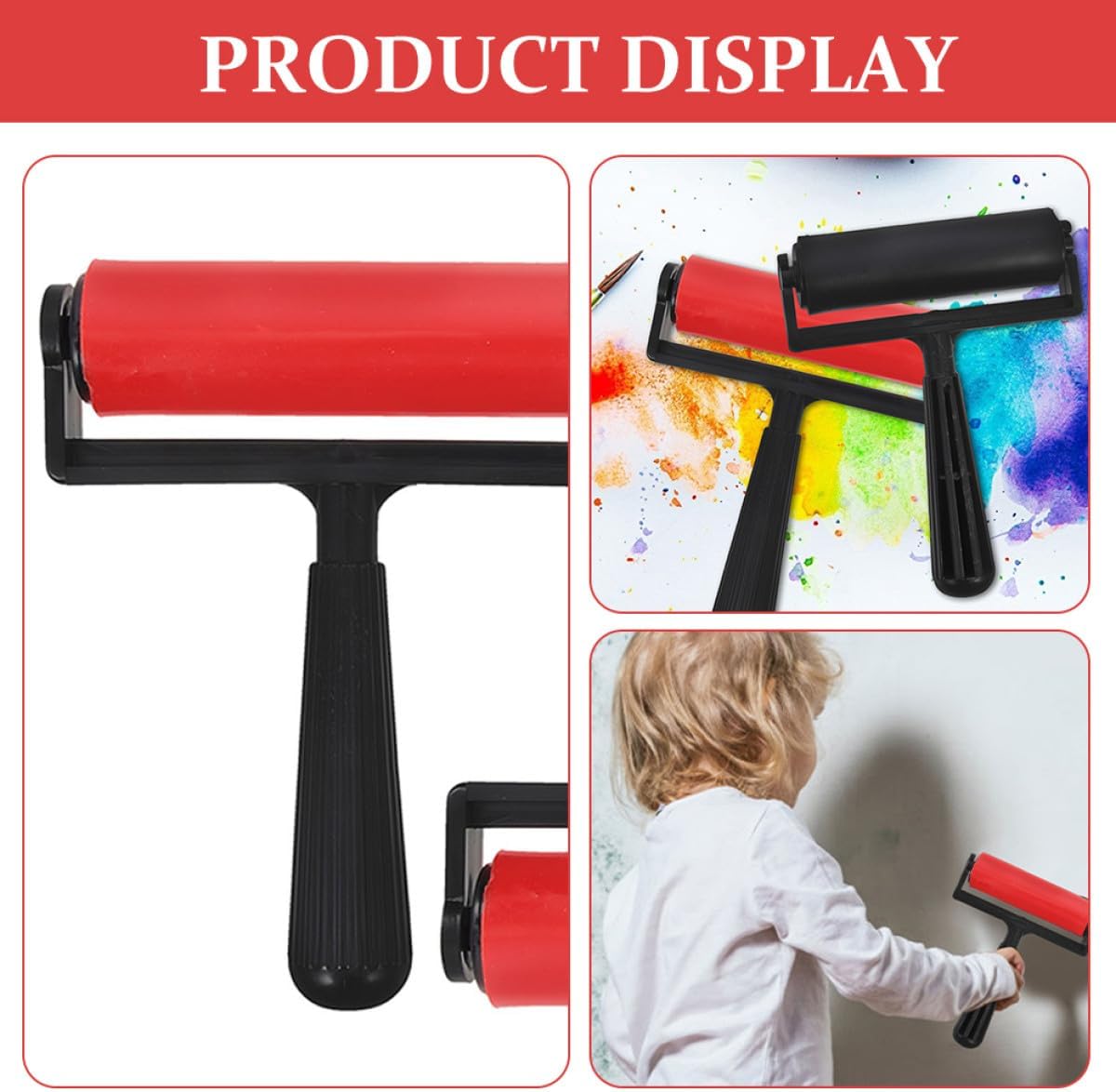 HEALSOPTHY 3pcs Red Replaceable Craft Rollers Manual Painting Tools for Diamond Art and Printmaking Supplies Suitable for Artists and Crafters