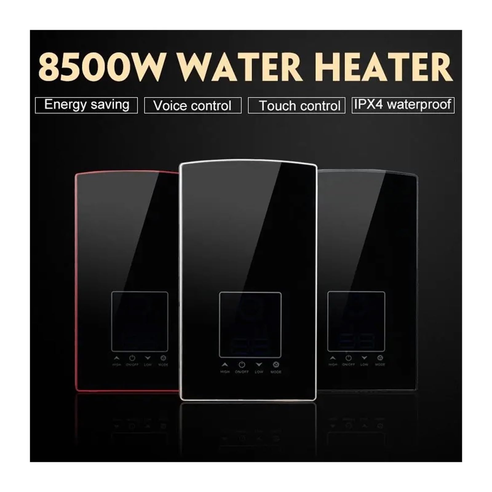 Scaldabagno Elettrico Digitale LCD Da 8500 W. Controllo Vocale Toccante. Scaldacqua Istantanei Senza Serbatoio A Temperatura Costante riscaldare rapidamente(Gold)
