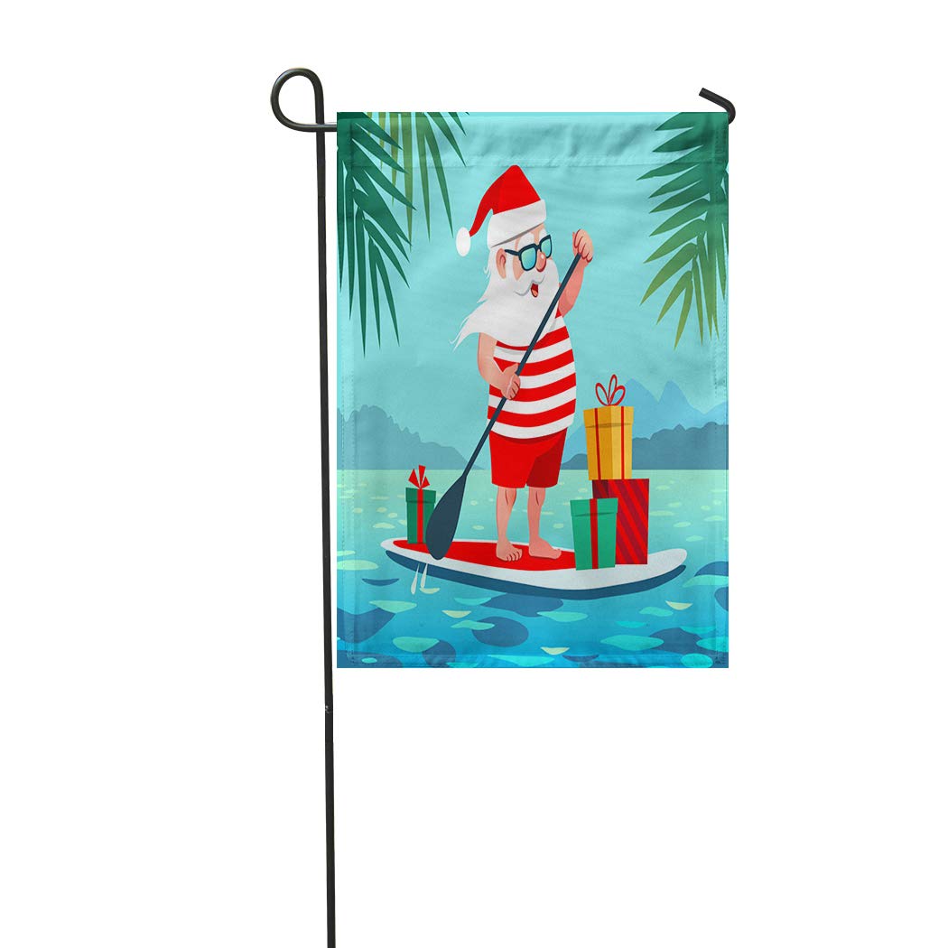 Moladika Garden Flag Polyester 12 x 18 Inches Cute Santa Claus Paddle Christmas Summer Beach Welcome Yard Decorations Print Garden Outdoor Farm Anniversary Decoration