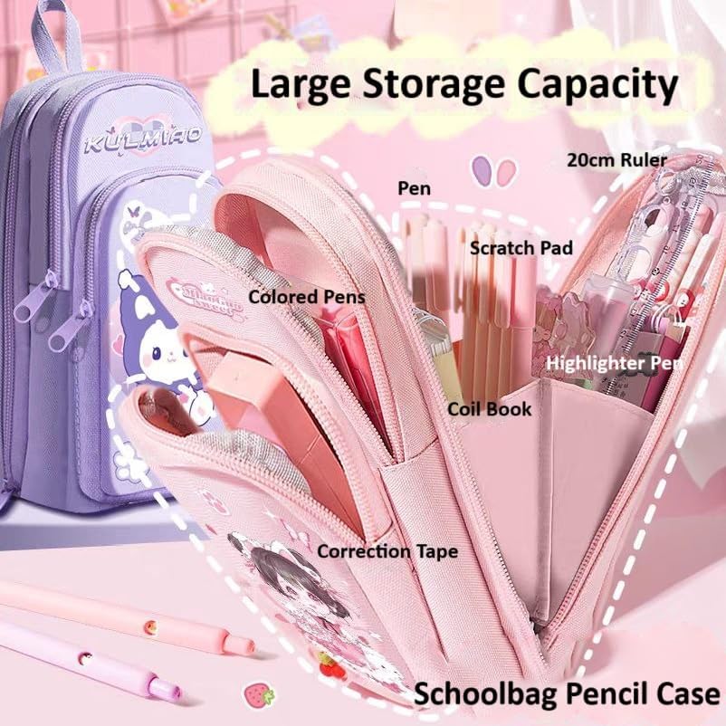 Image of Invite Cartoon Theme 3D EVA Pencil Case - Multipurpose Zipper Pouch for Kids, Girls - Pen and Stationery Storage Box (Kulmiao-Purple)