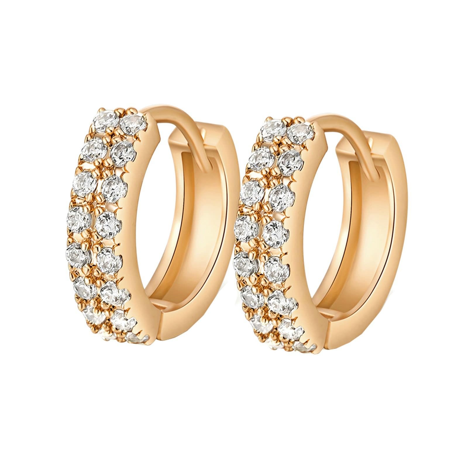 KnSam Pendientes de oro amarillo Au750 de 18 quilates, joyas de oro auténtico, pendientes de aro de doble fila con moissanita, pendientes de oro de 18 quilates para mujer, pequeños, dorados
