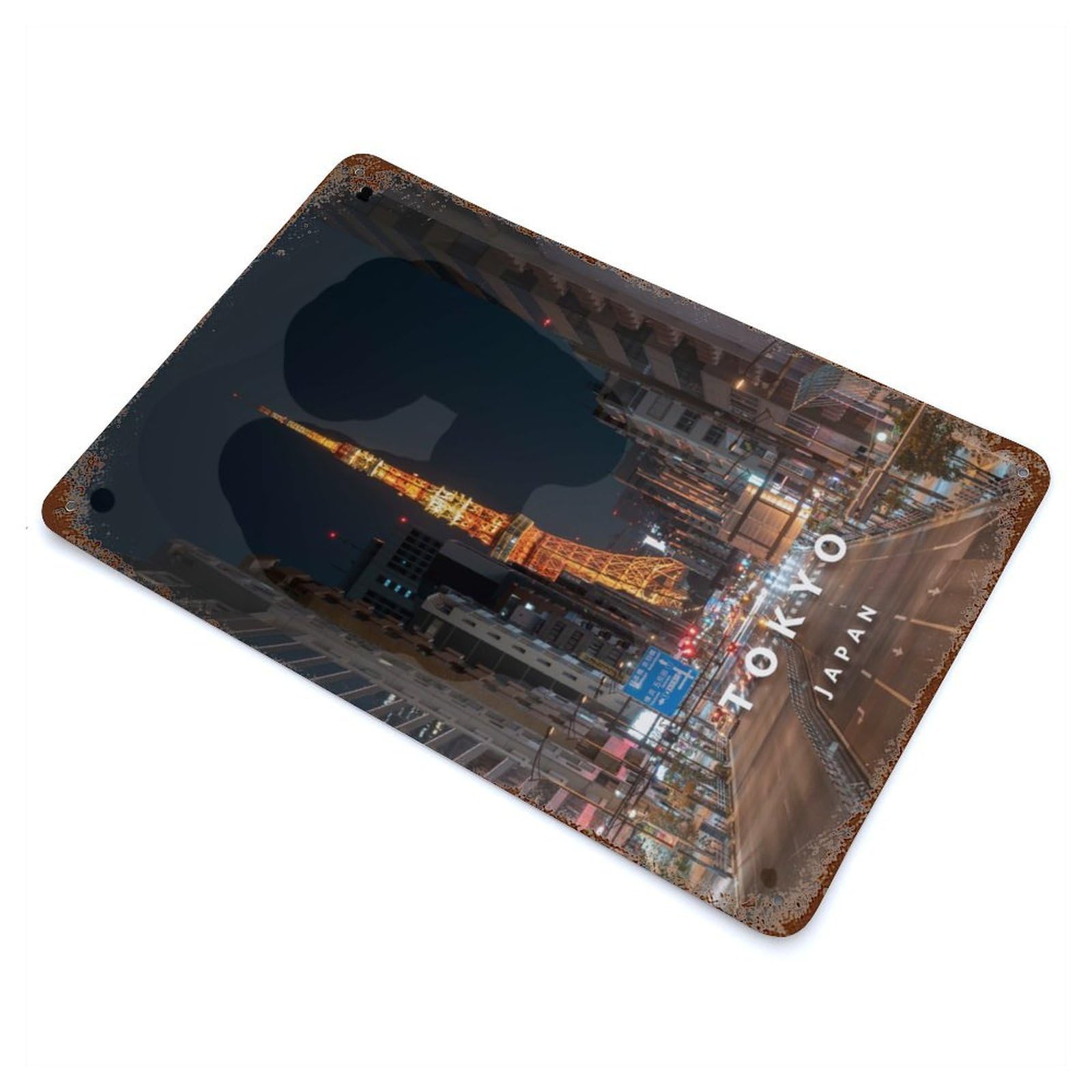 Tokyo Tower Rustic Tin Plaque 11.8"x7.9", Industrial Home Decor for Pub, Kitchen And Man Cave Decor