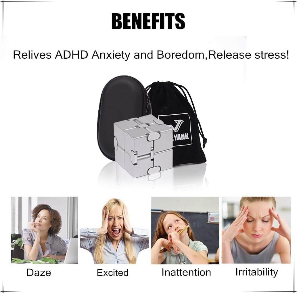 BEHAHAI Fidget Cube New Version Fidget Finger Toys - Metal Infinity Cube Prime for Stress and Anxiety Relief/ADHD, Ultra Durable Sensory Gifts for Adults and Teens Kids. 4