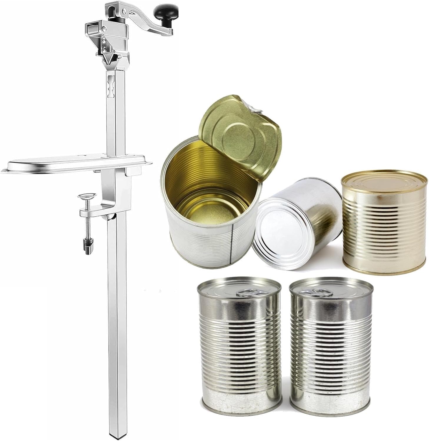 Manueller Dosenöffner mit Stahlboden, doppelseitige Klinge, Tischmontage zum einfachen Öffnen von Obst-, Gemüse-, Suppen-, Meeresfrüchten - ideal für 40-59 mm Dosen