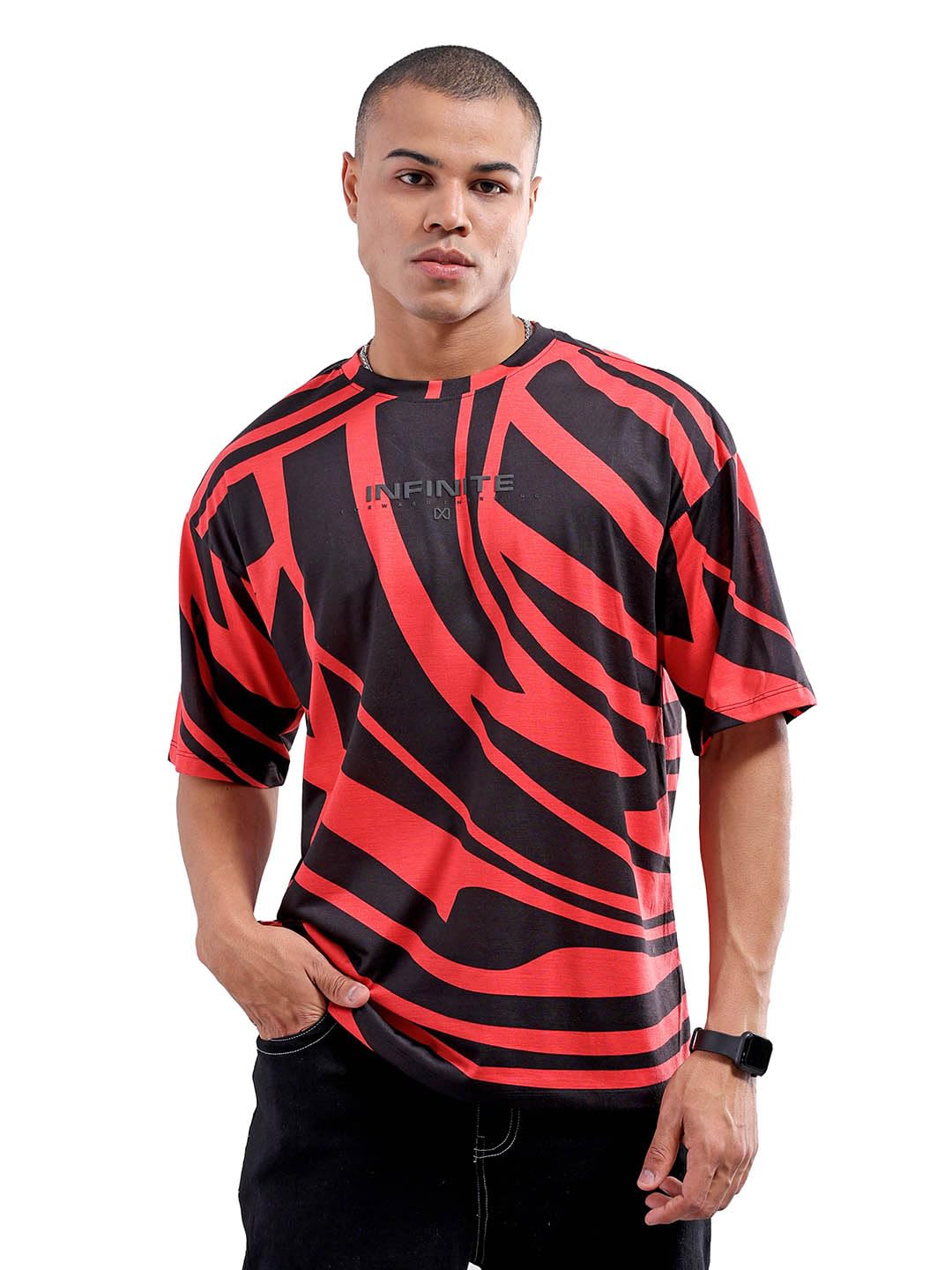 the indian garage co Men Cotton Oversized Abstract Printed Round Neck Tshirt-picture-24