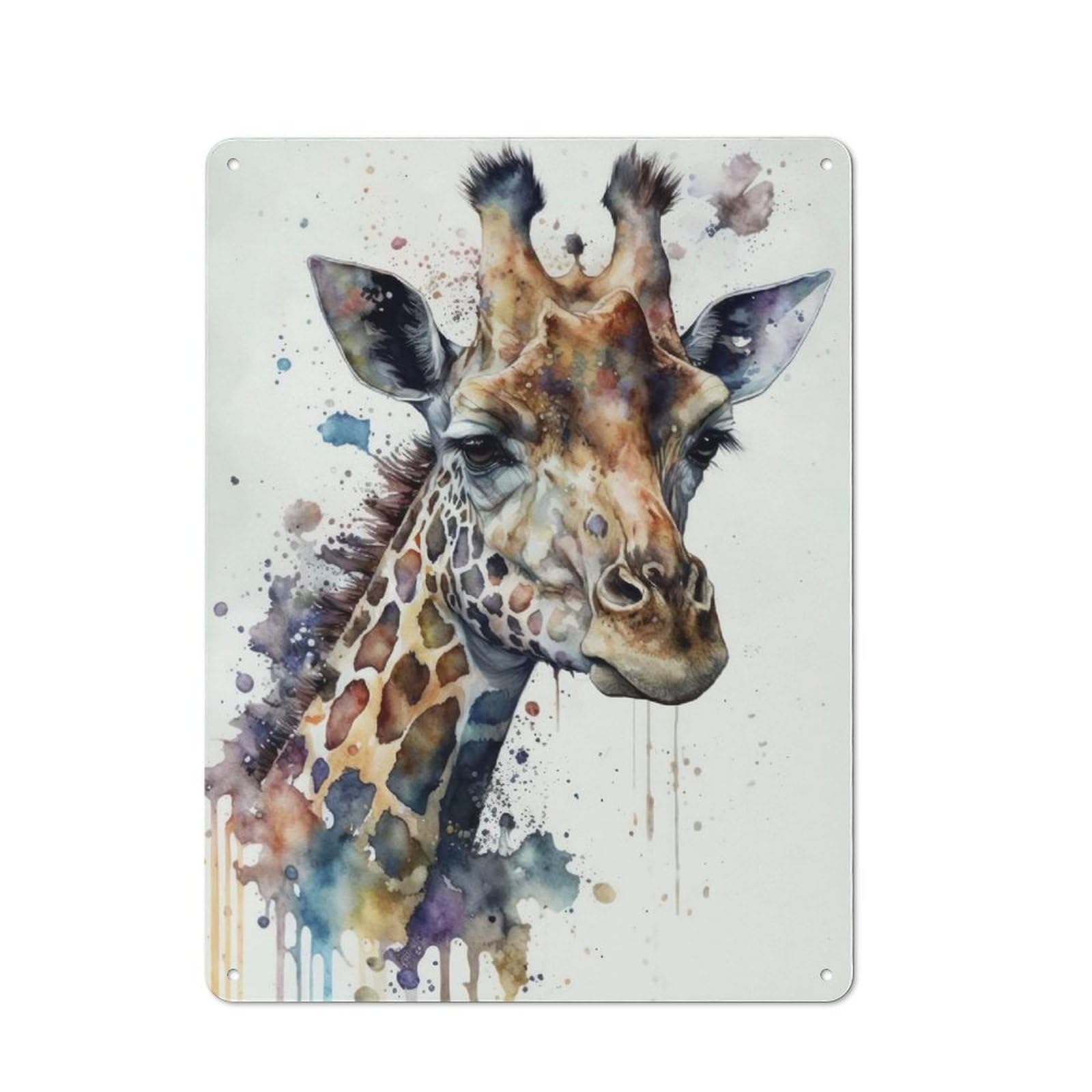 Giraffe Watercolor Rustic Tin Sign 40x30cm for Café Or Restaurant, for Café Owners And Decorators, for Retro Home Interiors