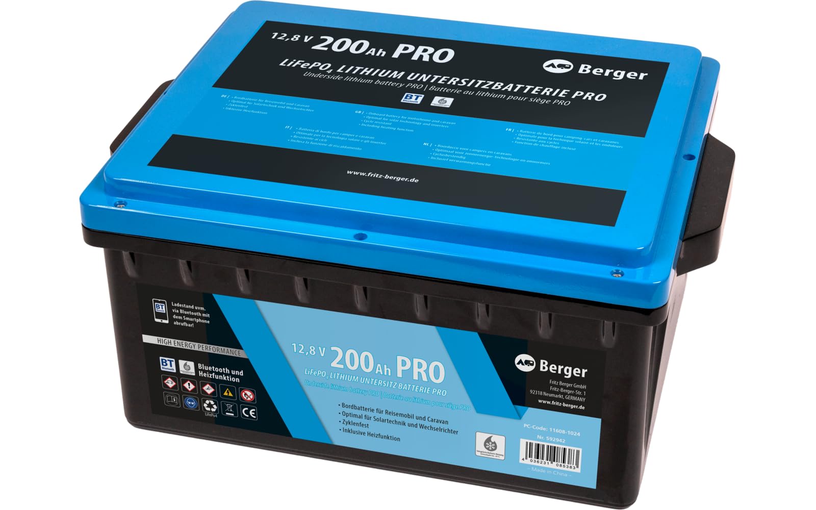 BERGER LiFePO4 Batterie au lithium 200 Ah 12 V avec Bluetooth et chauffage | Batterie au lithium idéale pour camping-car, caravane, camping-car et bateau | Alimentation autonome et performance fiable