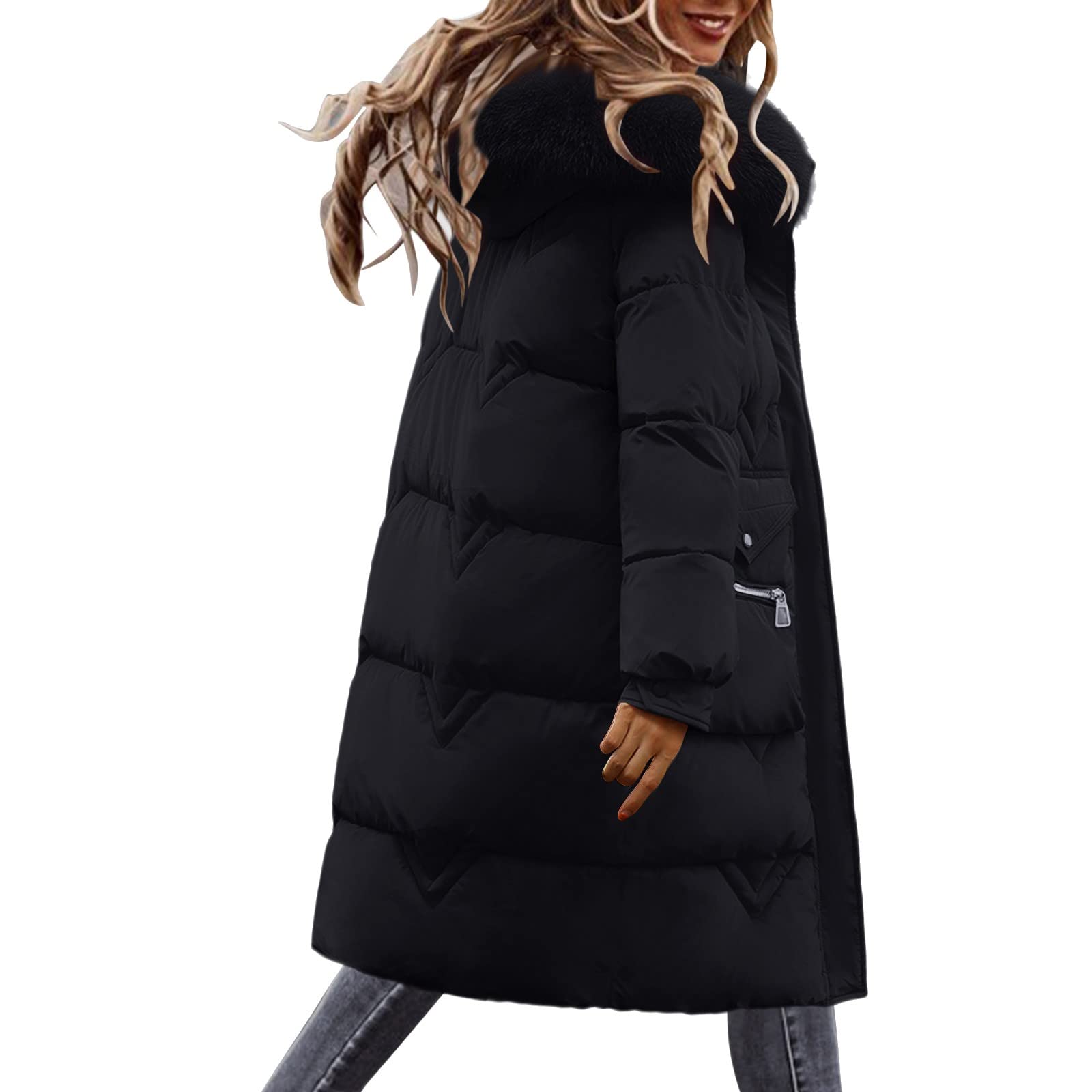 Generico Cappotto Donna Con Cappuccio Leggeri Giacca Elegante Parka