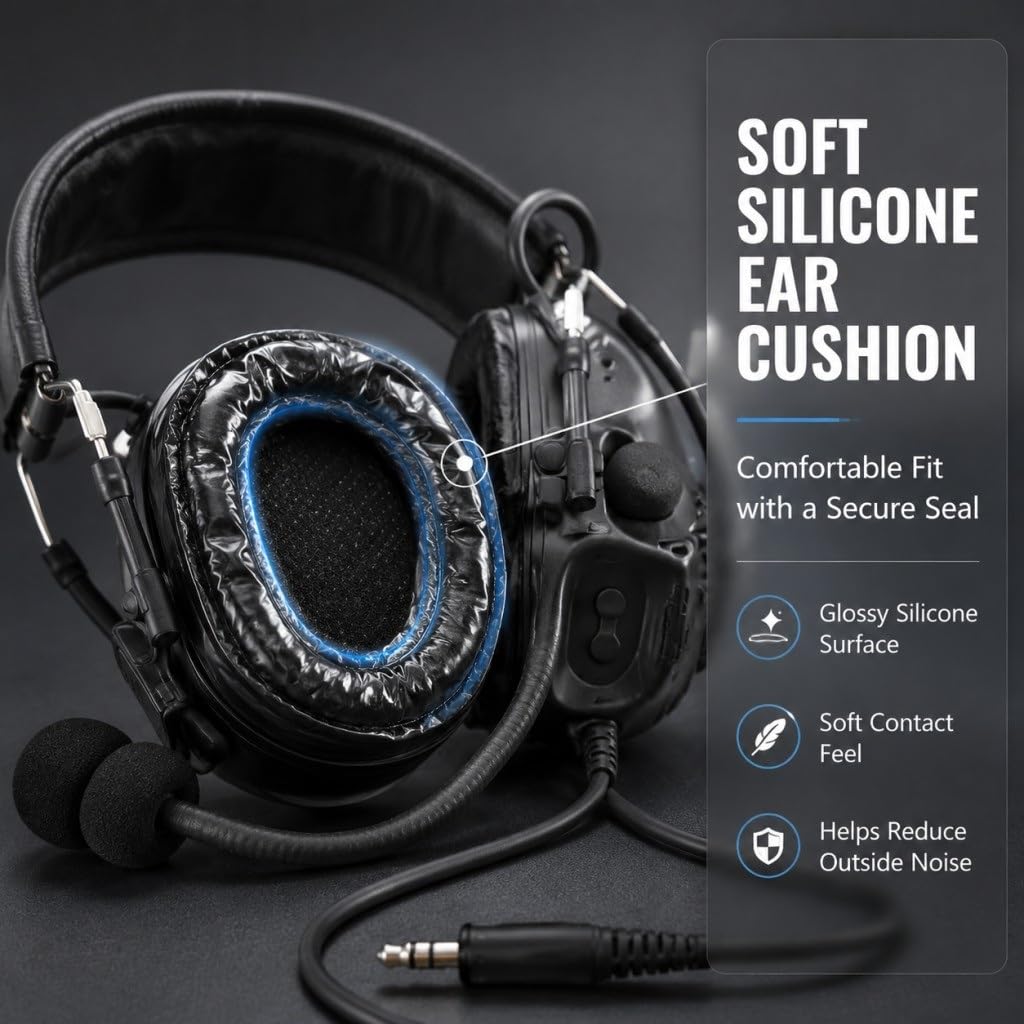 Almohadillas De Silicona Negras Repuesto For Auriculares Tácticos C3, Suaves For Los Oídos con Reducción Ruido