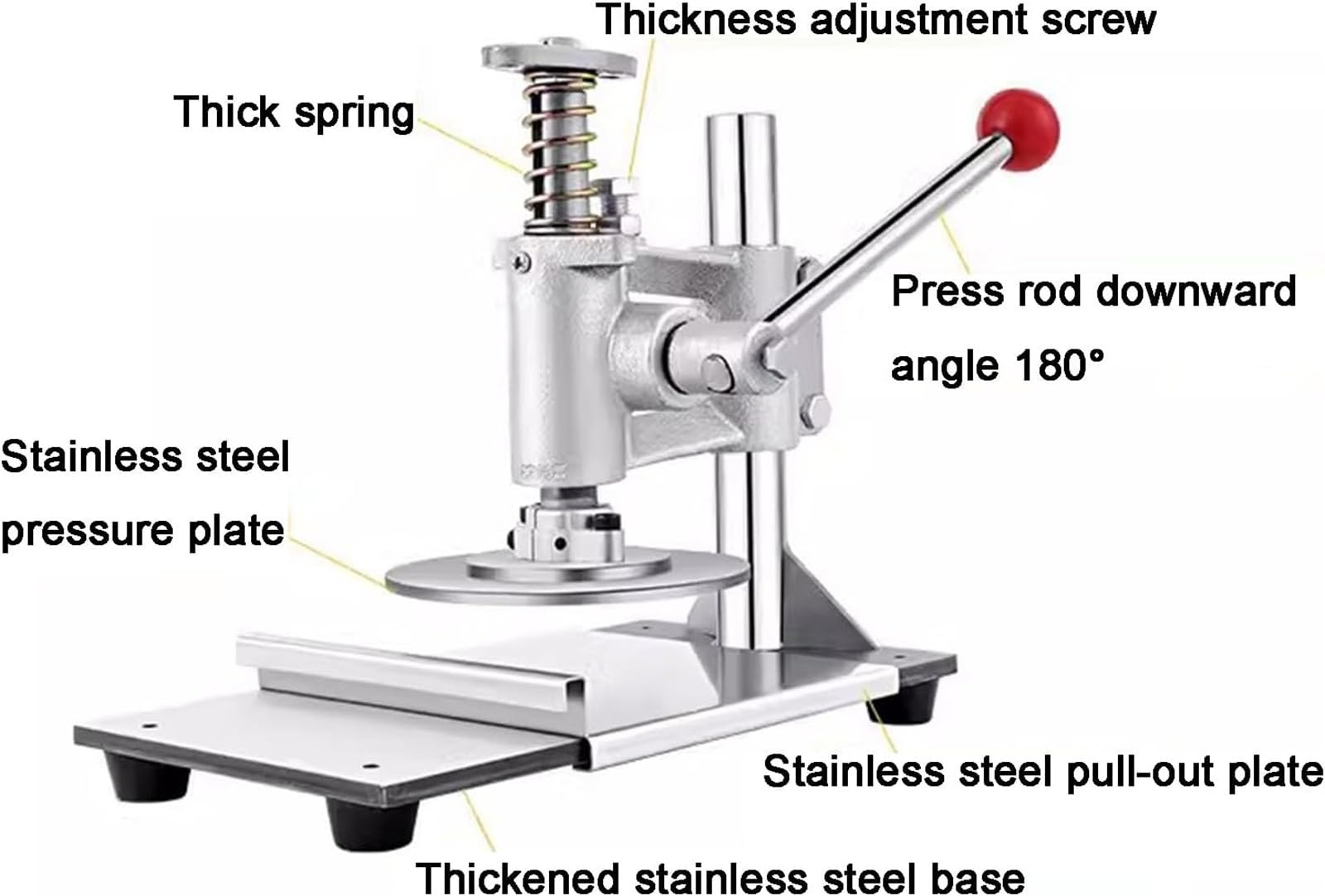 Macchina per impasto per pizza, in acciaio inox, con piastra rotonda da 16 cm, spessore regolabile per torte a mano, polpettone, croste di pizza, rotoli morbidi, pasta sfoglia