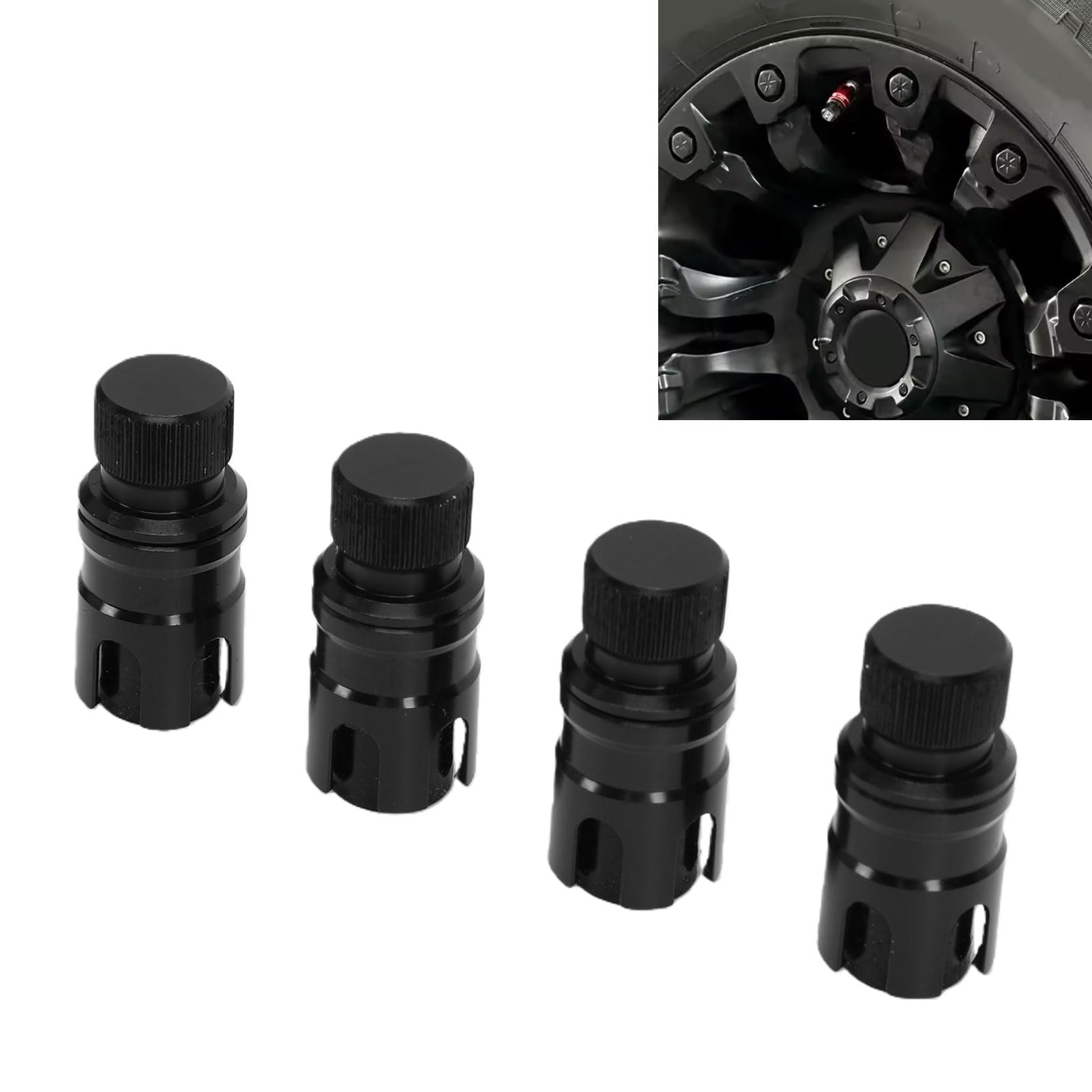 Reifen-Luftablassventile, Optimierte Traktion für Rock Mountain Roads, Schwere LKWs, ATVs, 4 Einheiten (Black)