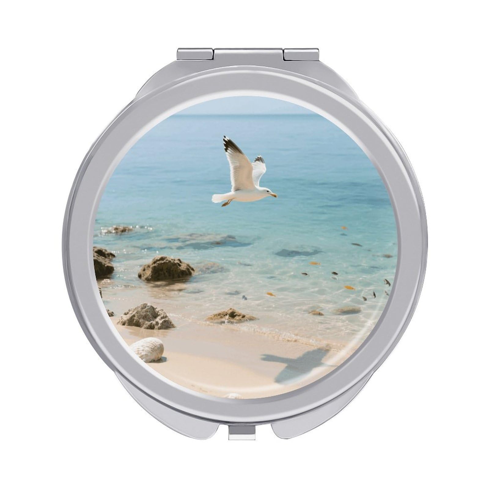 VstaDank Ocean Makeup Mirror Beautiful Compact Makeup Mirror Silver Mirrors Surface Folding Makeups Lightweight Travel Makeups Mirrors for Suitable Handbag and Purses