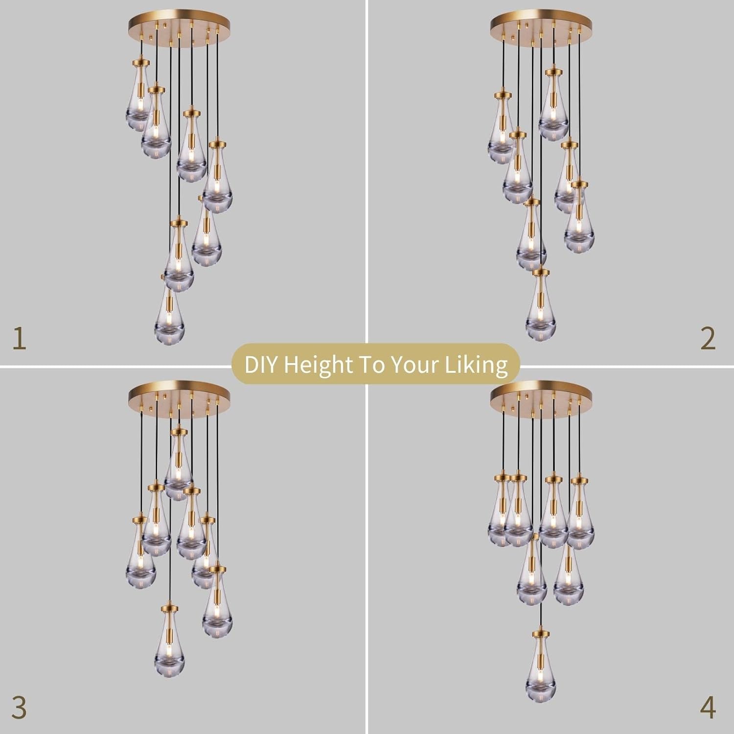 Brass Raindrop 7 Light Dining Room Pendant Light, Large Chandelier Adjustable Hanging Line, Living Room Pendant Light, Foyer Chandelier, Stairwell Pendant Lights, Bedroom