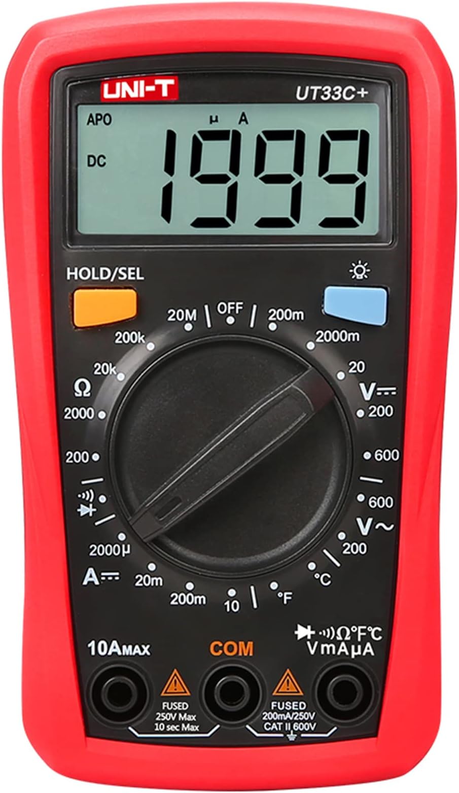 Digital Multimeter Voltage Current Resistance Ohm Capacitance NCV Tester LCD Backlite Red and grey 134mm x 77mm 47mm, Ut33c+