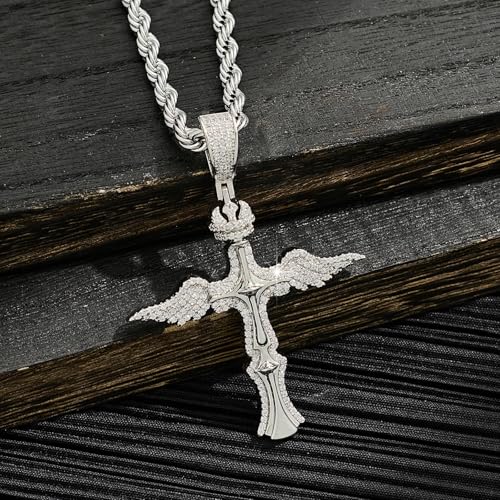 Cross Necklace for Men, Stainless Steel Christian Cross Pendant Necklaces for Men, Silver Chain Necklace for Men, Fade-Resistant, Stylish Jewelry Gift for Him