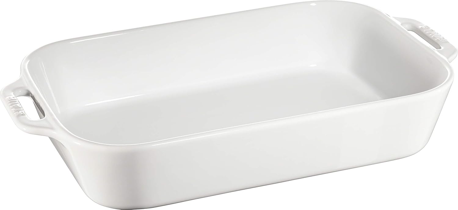 Staub Rectangular Dish, White, 13 x 9 - White