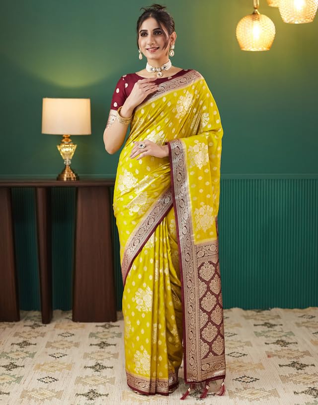 Image of SIRIL Women's Banarasi Silk Saree Jacquard Weaving Sari With Unstitched Blouse Piece