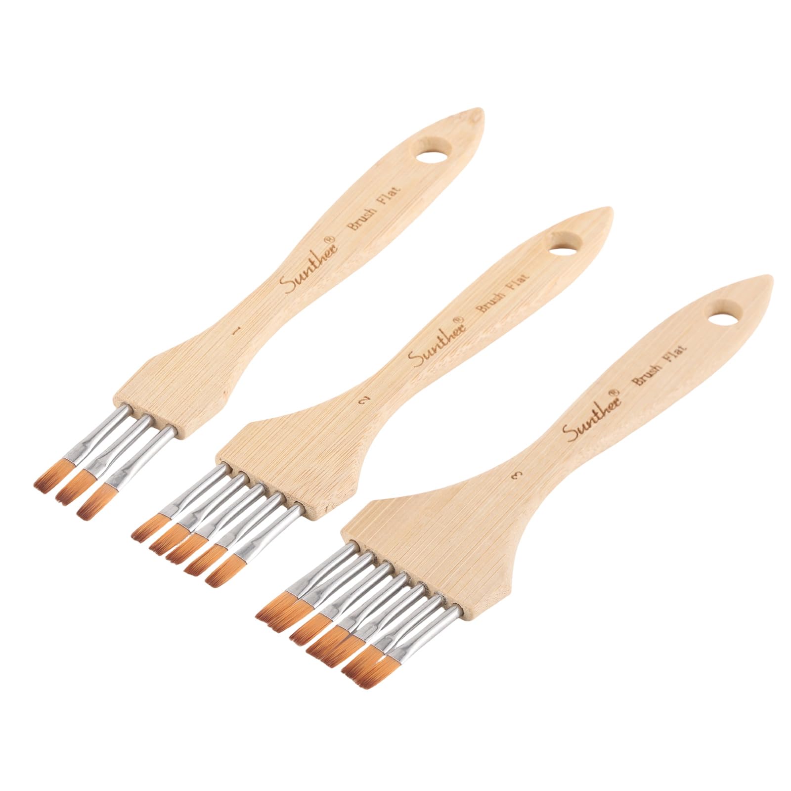 3Pcs Artist Painting Brush Wood Handle Nylon Bristles Brush with Multi Head for Oil Watercolor Acrylic Scale Painting Fine Detail Brushes