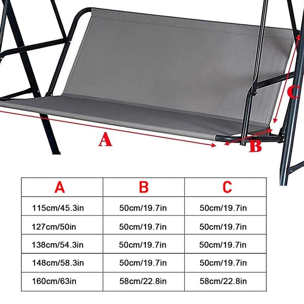 Copriseduta Di Ricambio Per Dondolo 2 3 Posti Tessuto In Oxford 600D Copertura Per Esterni Per Sedia Da Giardino Copertura Per Sedia Da Balcone(Grey,160x58x58cm/63x22.8in)