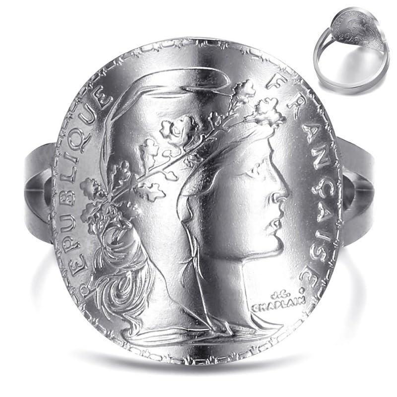 BOBIJOO Jewelry - Bague Marianne cintrée Napoléon Chevalière Femme Acier Inoxydable Argent - 56 (7 US)