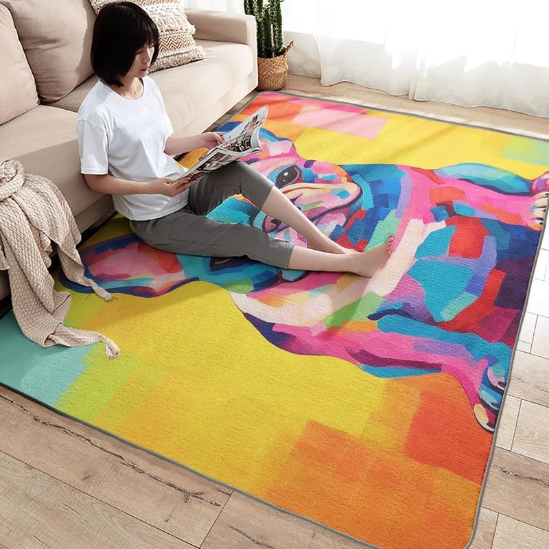 Washable Rugs for Entryway Living Room Bedroom, French Bulldog Rug & Home Decor, Colorful Dog Area Rug 2x3, Non Slip Soft Low Pile Non-Shedding Indoor Carpet, Decorative Patterned Rug