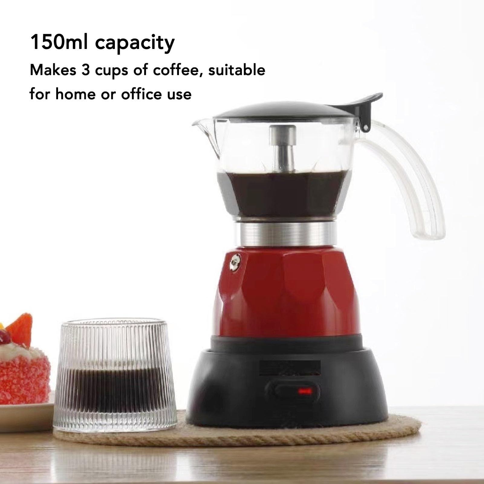 Cafetera Italiana, 150ml 3 Tazas Aluminio Cafetera Cafetera Espresso Eléctrica Cafetera Expreso Moka Eléctrica Olla Eléctrica para Moca con Diseño a Prueba de Goteo para Casa