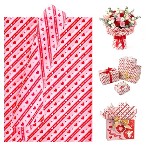 woric 80 PCS Valentines Tissue Paper Bulk 14 x 20 Inches Red Heart Tissue Paper for Gift Wrapping DIY Crafts Valentine's Day Weddings Holiday Party Decor