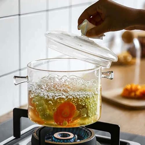 Miniatura 4 de GANAZONO Hervidor de té - Cuencos de vidrio transparente, cacerola con tapa y asa, resistente a la cocina, utensilios de cocina transparentes para