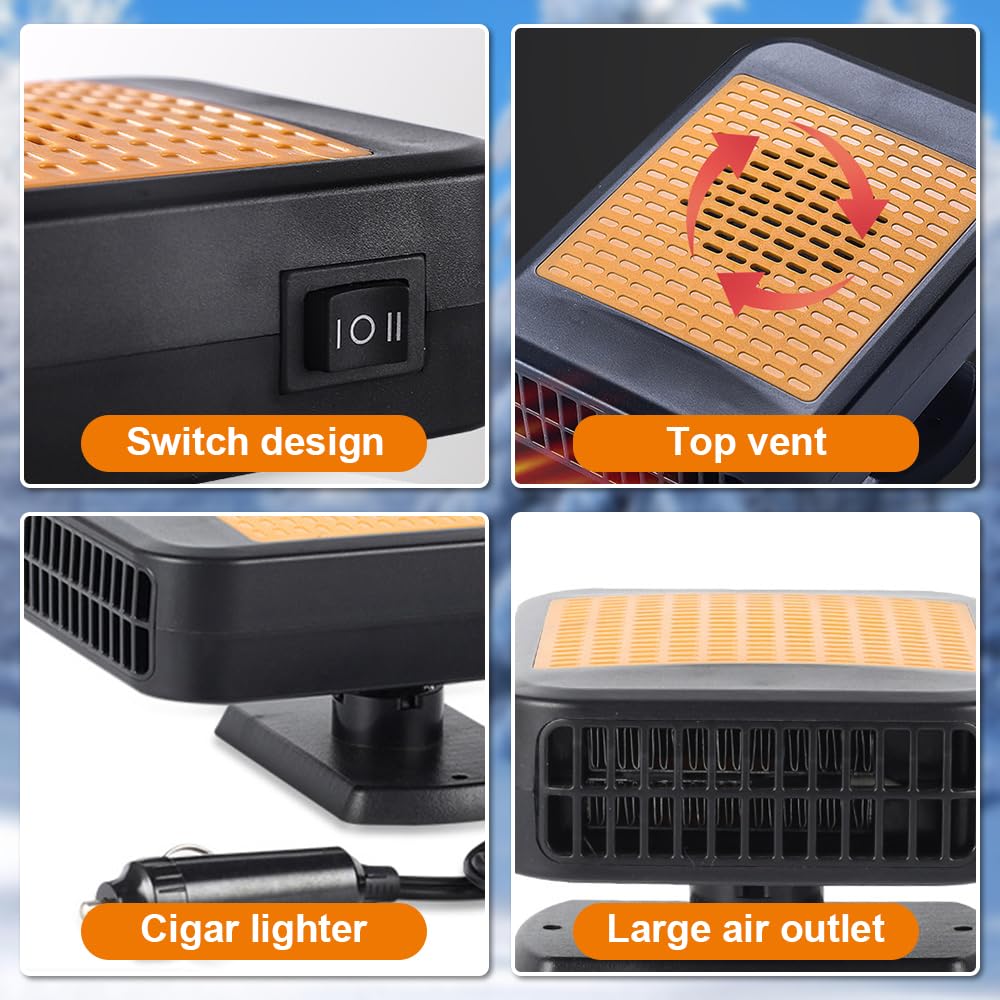 Auto Heizung 12V, 2 in 1 Heizlüfter Auto mit 360 Grad Drehung, 200W Autoheizung 12v Zigarettenanzünder, Tragbare Car Heater, Heizung für 12V Auto, LKWs, SUV, Van (Schwarz)