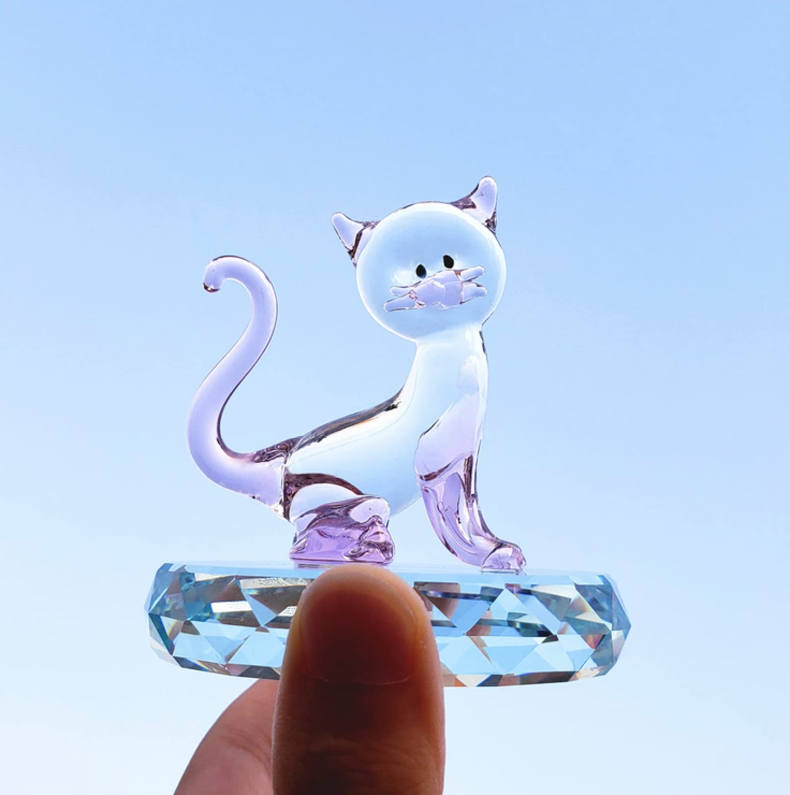 Ornamenti di cristallo Gatto rosa con base Figurina animale in vetro artificiale Regalo di nozze di compleanno fatto a mano Tavolo da pranzo vivente Decorazioni per la casa