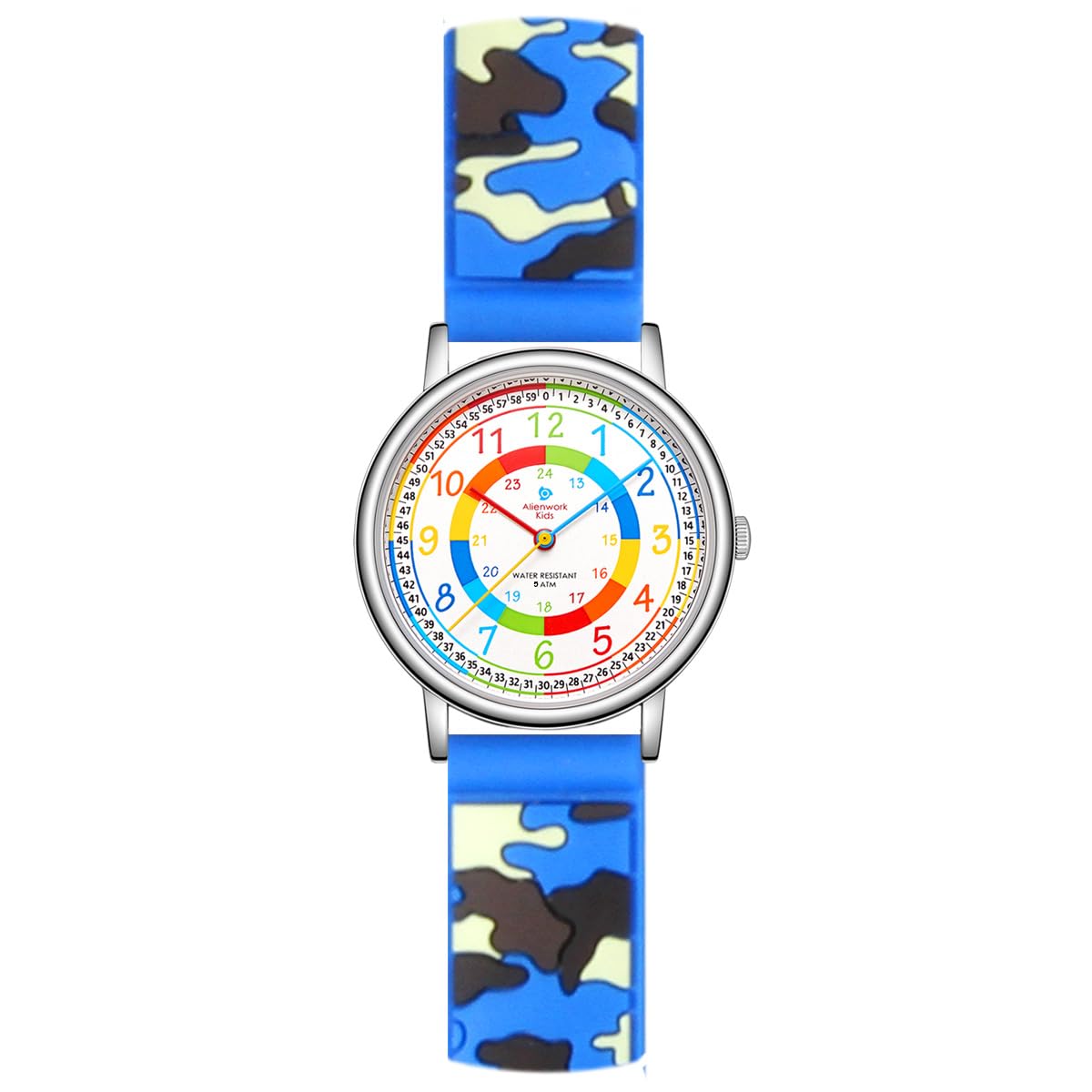 Alienwork Kids Montre Pédagogique Apprendre l'Heure Enfants Garçon Fille Temps d'apprentissage Silicone Léger Doux Imperméable
