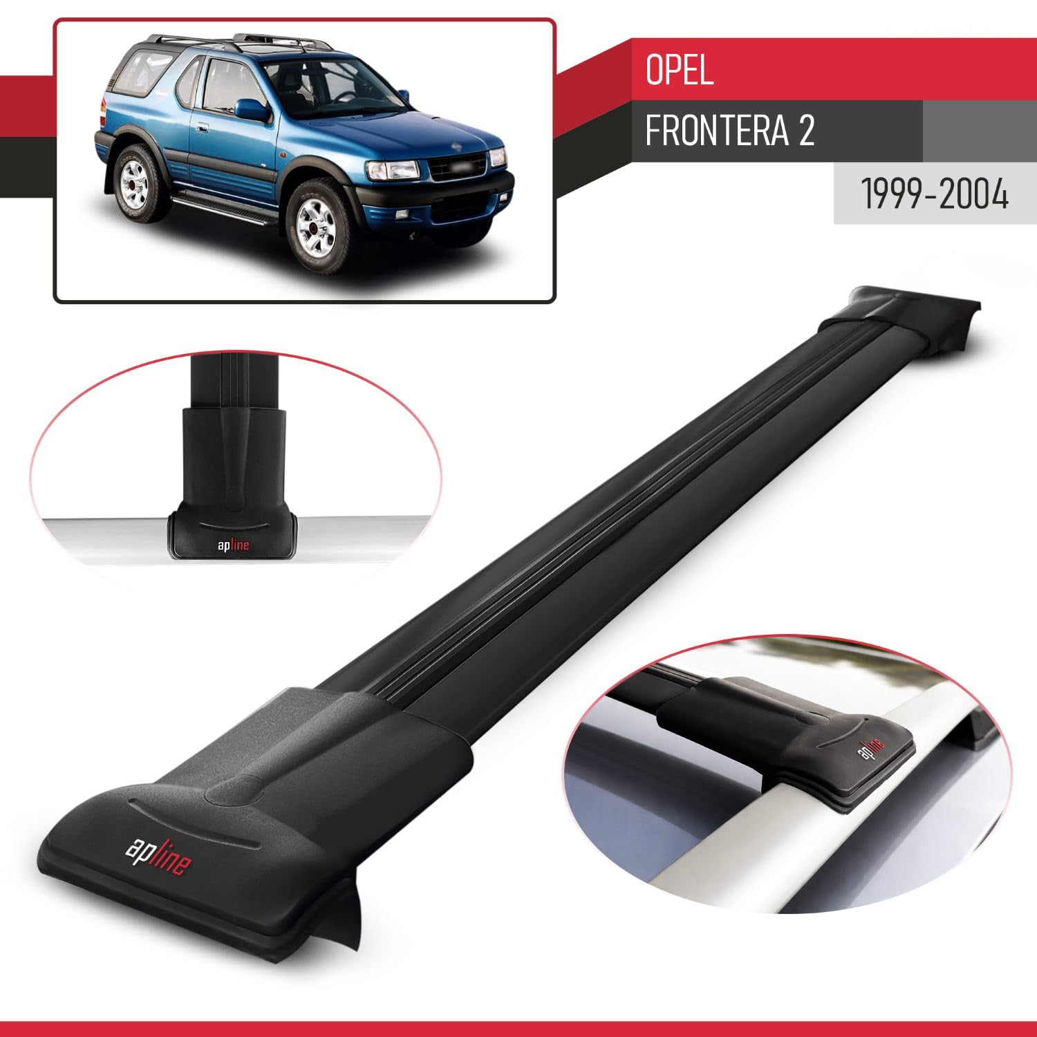 Compatible con Opel Frontera 2 1999-2004 Modelo Fly Barra de Techo Auto Portaequipajes Barras Transversales Negro Aluminio 2 Barras