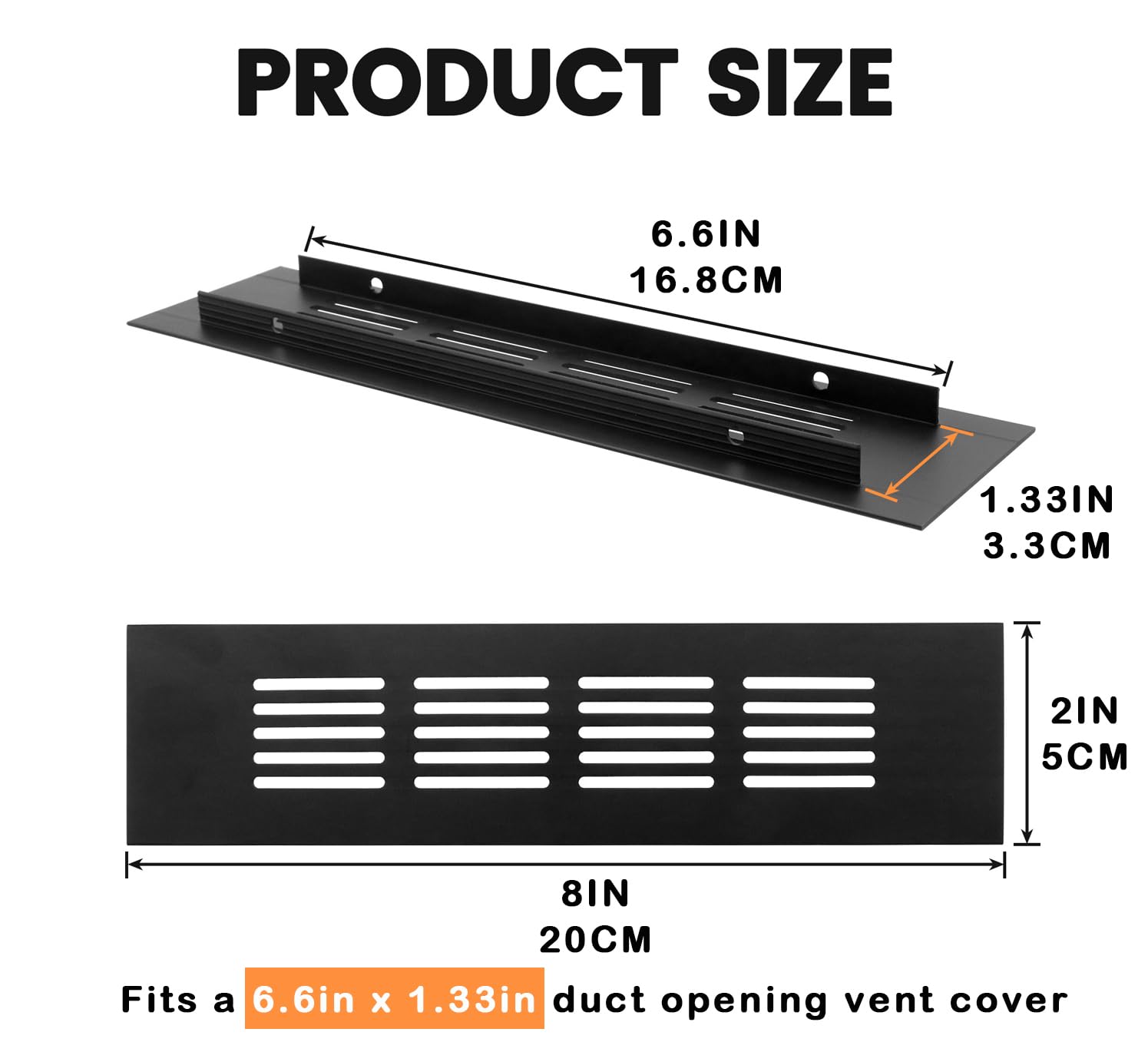 Geesatis 2-Pack Air Vent Covers - 13.8x4 Inch Black Aluminum Grille, Fits 12.5x3.45 Inch Opening