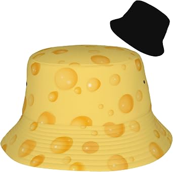 Packable Funny Cheese Bucket Hat for Travel Fishing Sunshade Double-Sided Wear Fisherman hat Sun Cap for Men Women