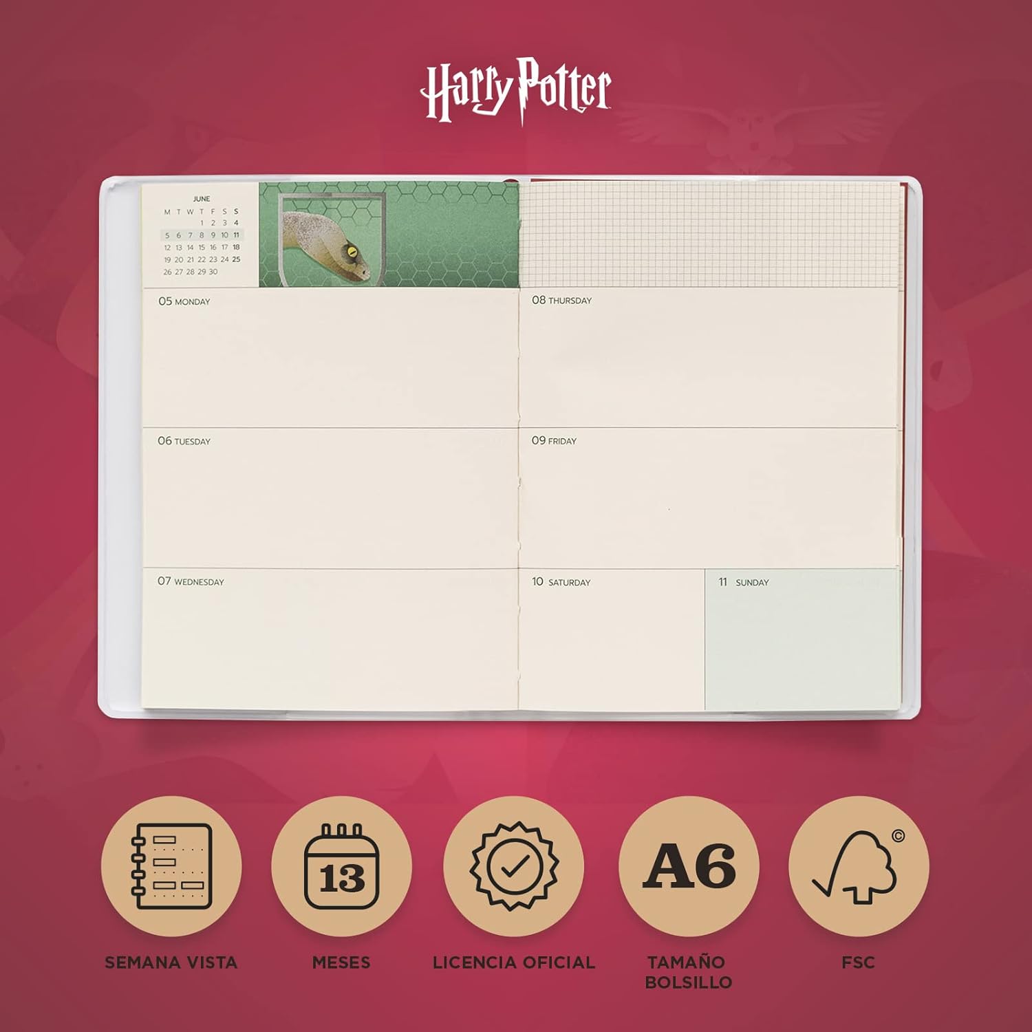 Grupo Erik Harry Potter A6 2023 Week To View Diary | December 2022 - December 2023 | 2023 Weekly Planner| A6 Planner With Stickers And Pocket | 2023 Diary | Harry Potter Gifts