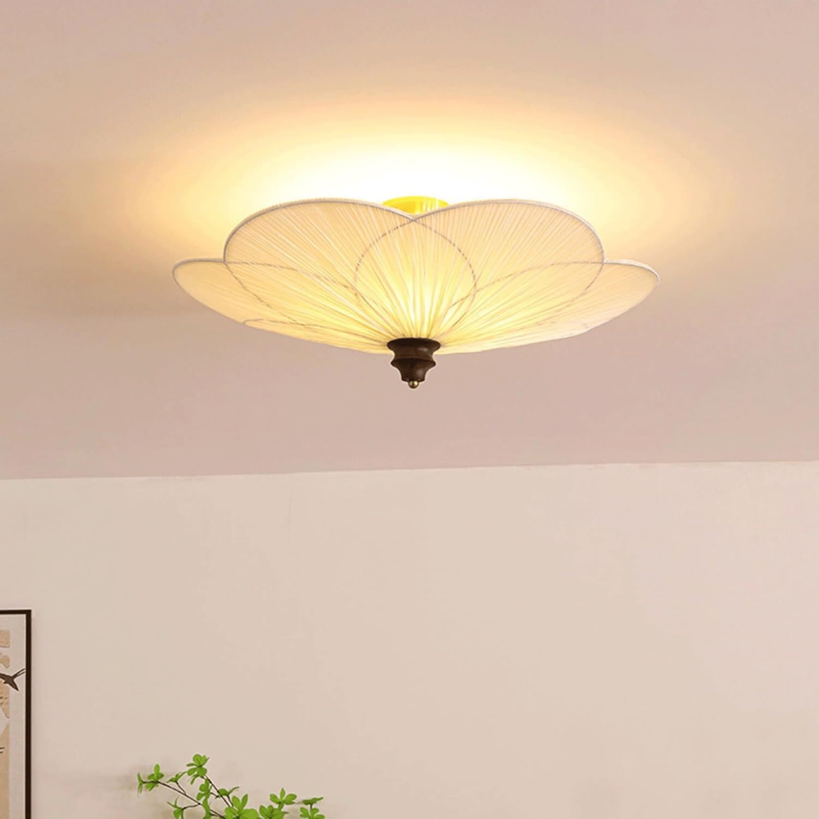 DUddTTW White Ceiling Light Fixture Flower Close to Ceiling Light E27 Chandelier Ceiling Lamp with Fabric Lampshade Flush Mount Lighting
