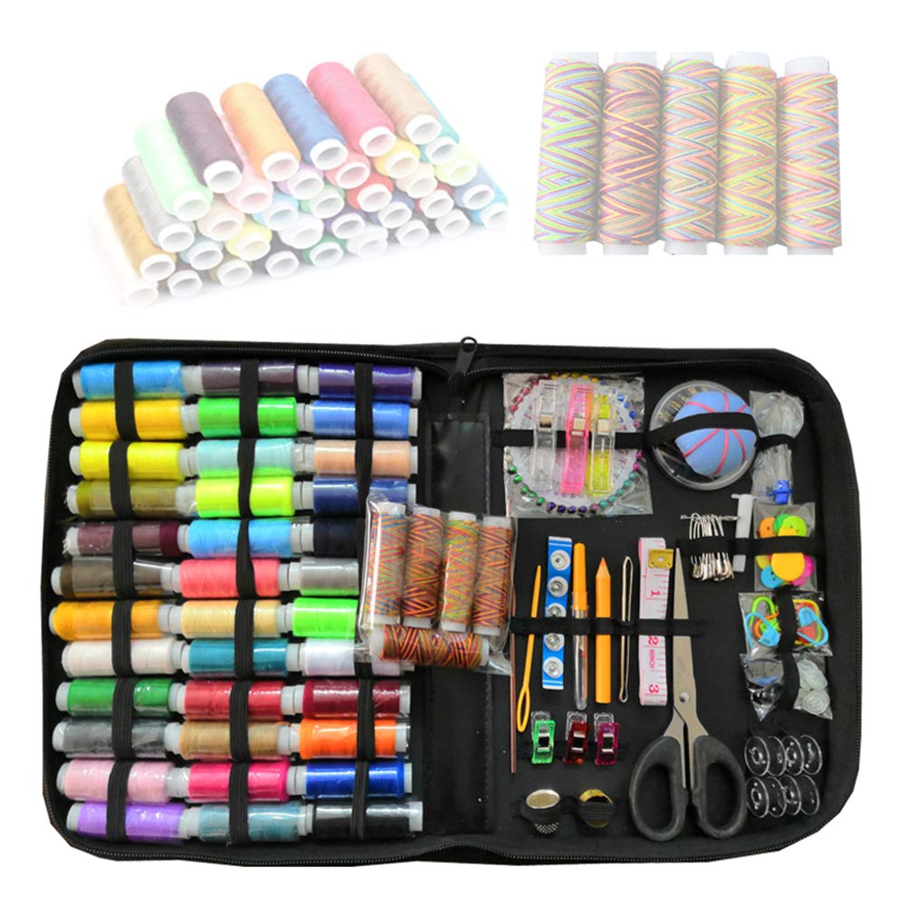 Kit de costura portátil con 41 carretes de hilo XL, 30 agujas surtidas y 200 piezas de suministros de costura premium para el hogar, viajes y manualidades, kit de hilo de coser con estuche