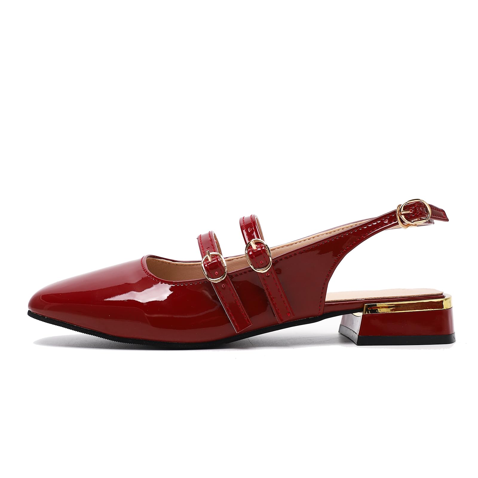 Sandalias Mujer Mary Jane Bailarina Elegante Zapatos de Talón Mocasines de Cuero Loafers de Bajo Zapatos Planos con Doble Hebilla