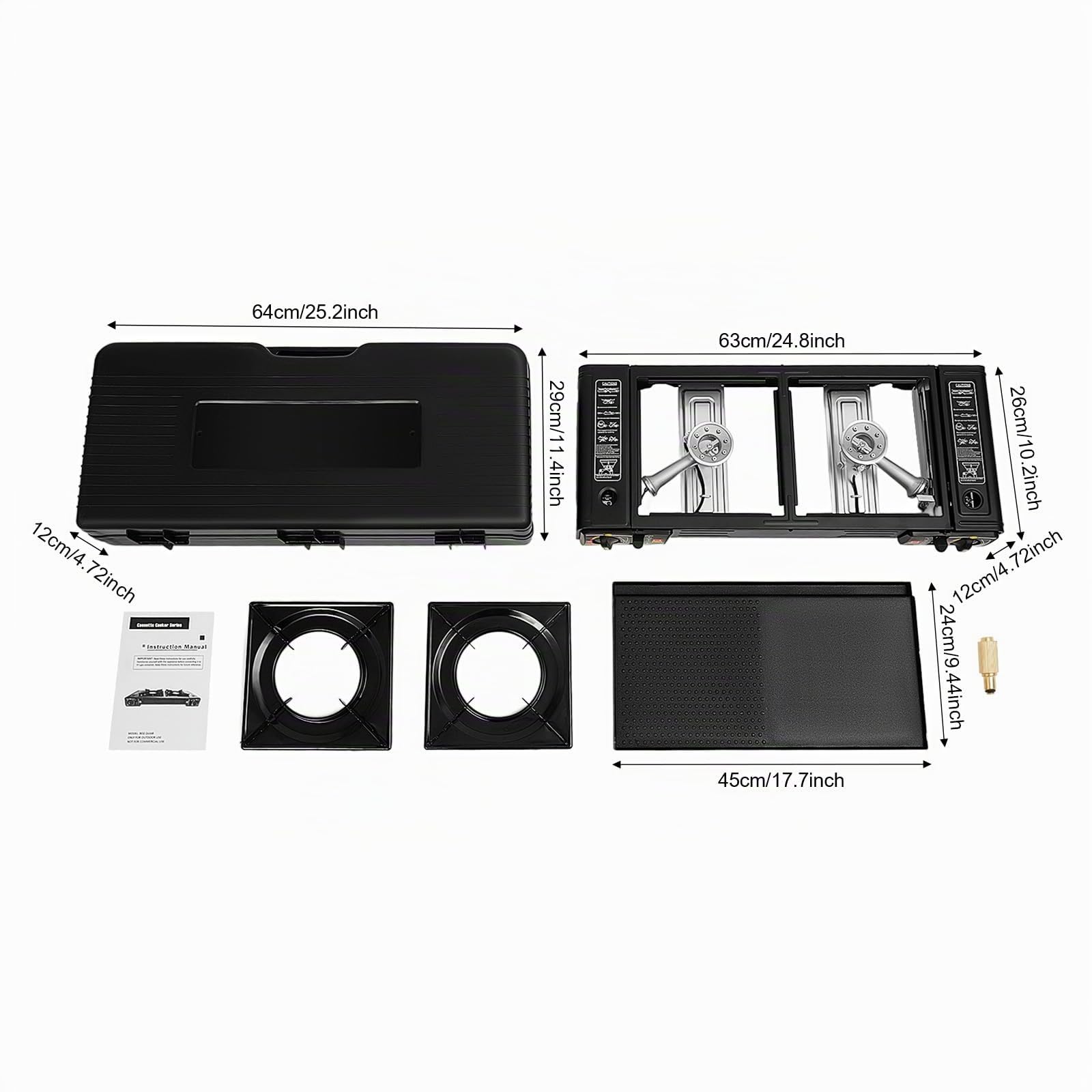 Fornello da Campeggio Doppio Bruciatore, Cucina Portatile con Griglia e Custodia,Fornello a Gas a 2 fuochi, per picnic all'aperto (con piastra grill)