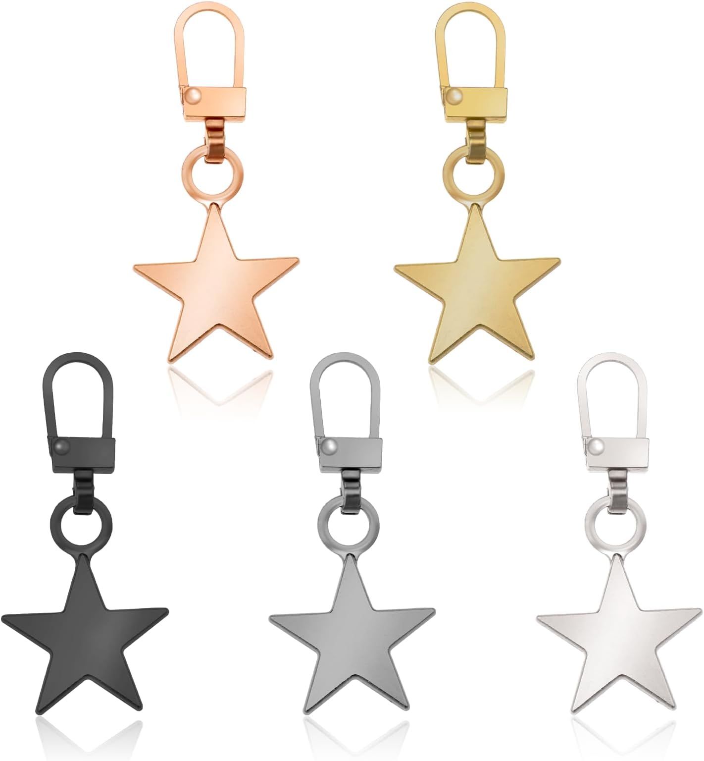 Piriuuo 5 Pcs Zipper Pull Charms Metal Zipper Pull Replacement Star Shaped Zipper Pulls Detachable Zipper Pull Repair Kit for Clothing Jacket Wallet Backpack, 5 Colors, Mixed