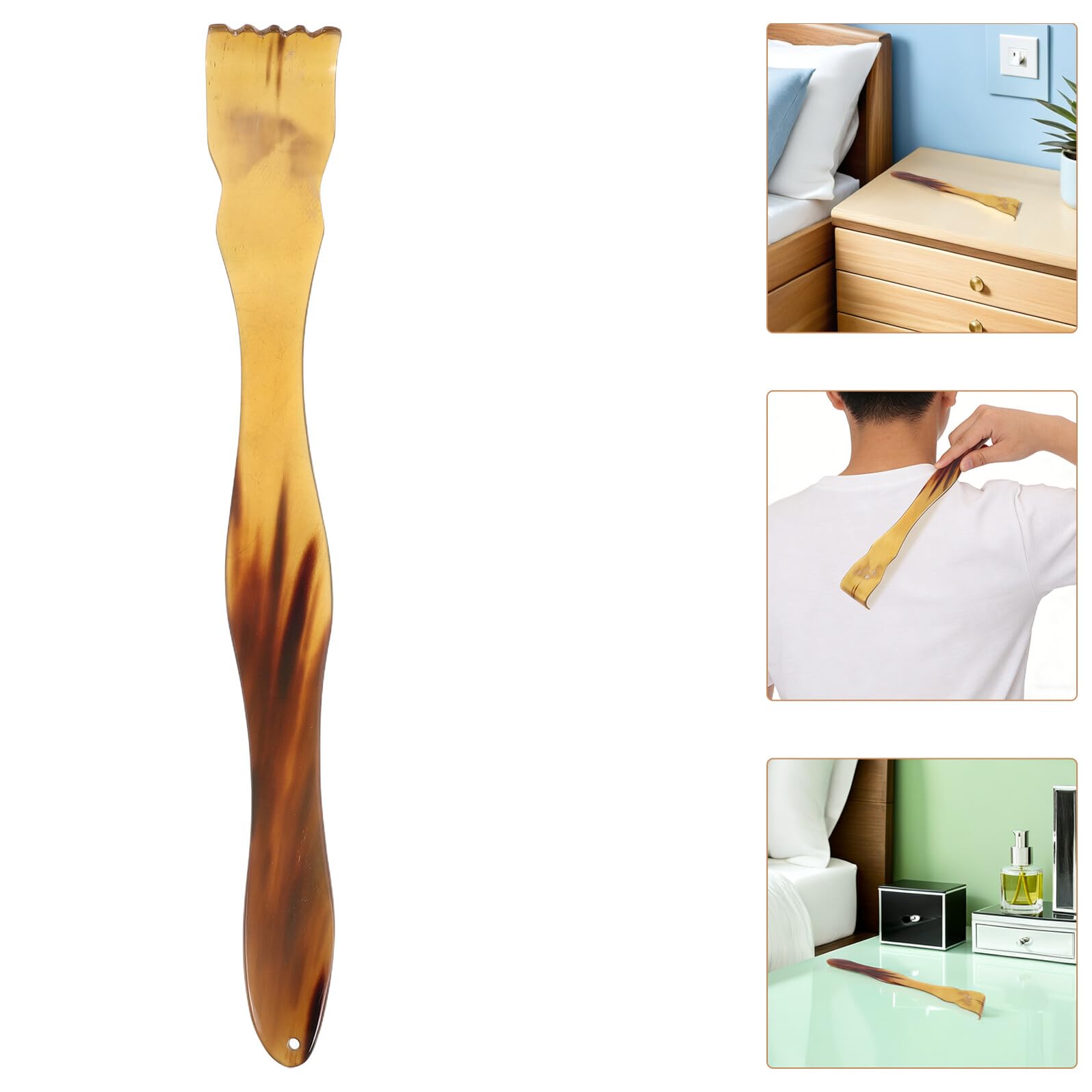 Ochsenhorn Rückenkratzer 30–32cm Natürliches Juckreizlinderndes Selbstmassagegerät für Rücken und Nacken Tragbarer Massagekratzer für Erwachsene und Familie