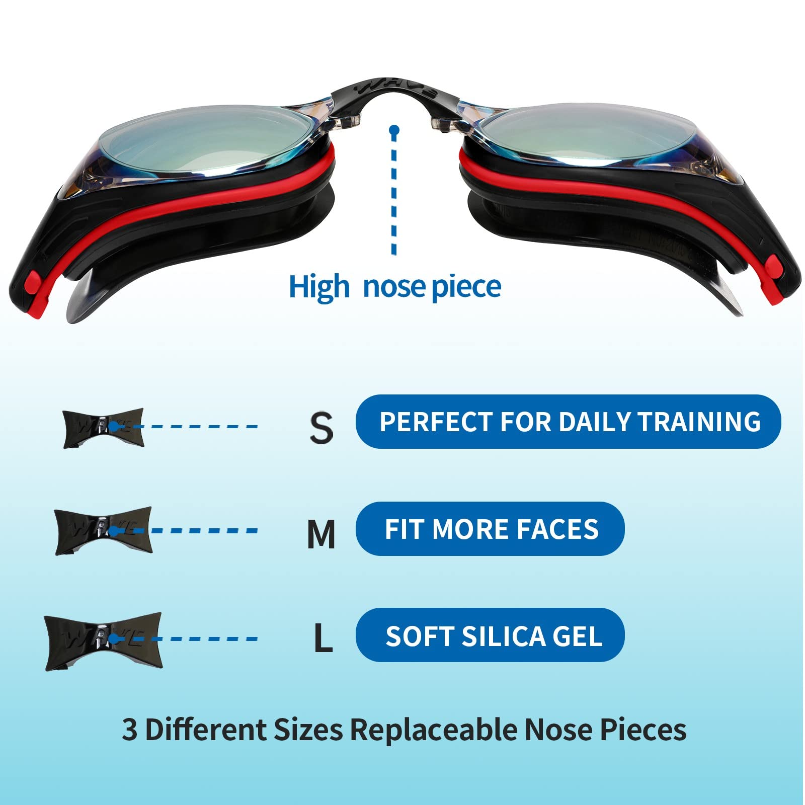 WAVE Occhialini da nuoto Miopi, No Leakage, Anti appannamento, Protezione UV Nearsighted Swimming Goggles