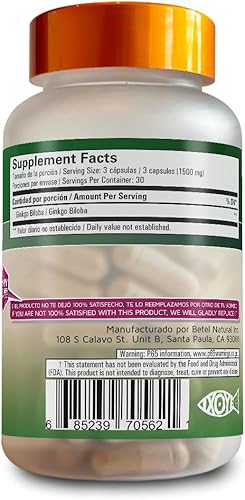 Miniatura 2 de Betel Natural Ginkgo Biloba (Ginko Biloba) 90 cápsulas