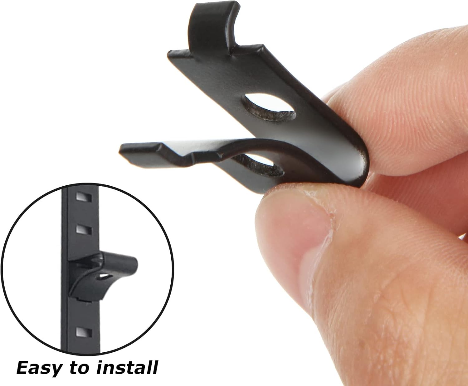 100PCS Standard Pilaster Clips, Heavy Duty Metal Shelf Clips, Aluminum Alloy Adjustable Shelf Brackets, Cabinet Shelf Clips for Metal Shelving, Wood Shelving Kitchen Bookcase (Black)