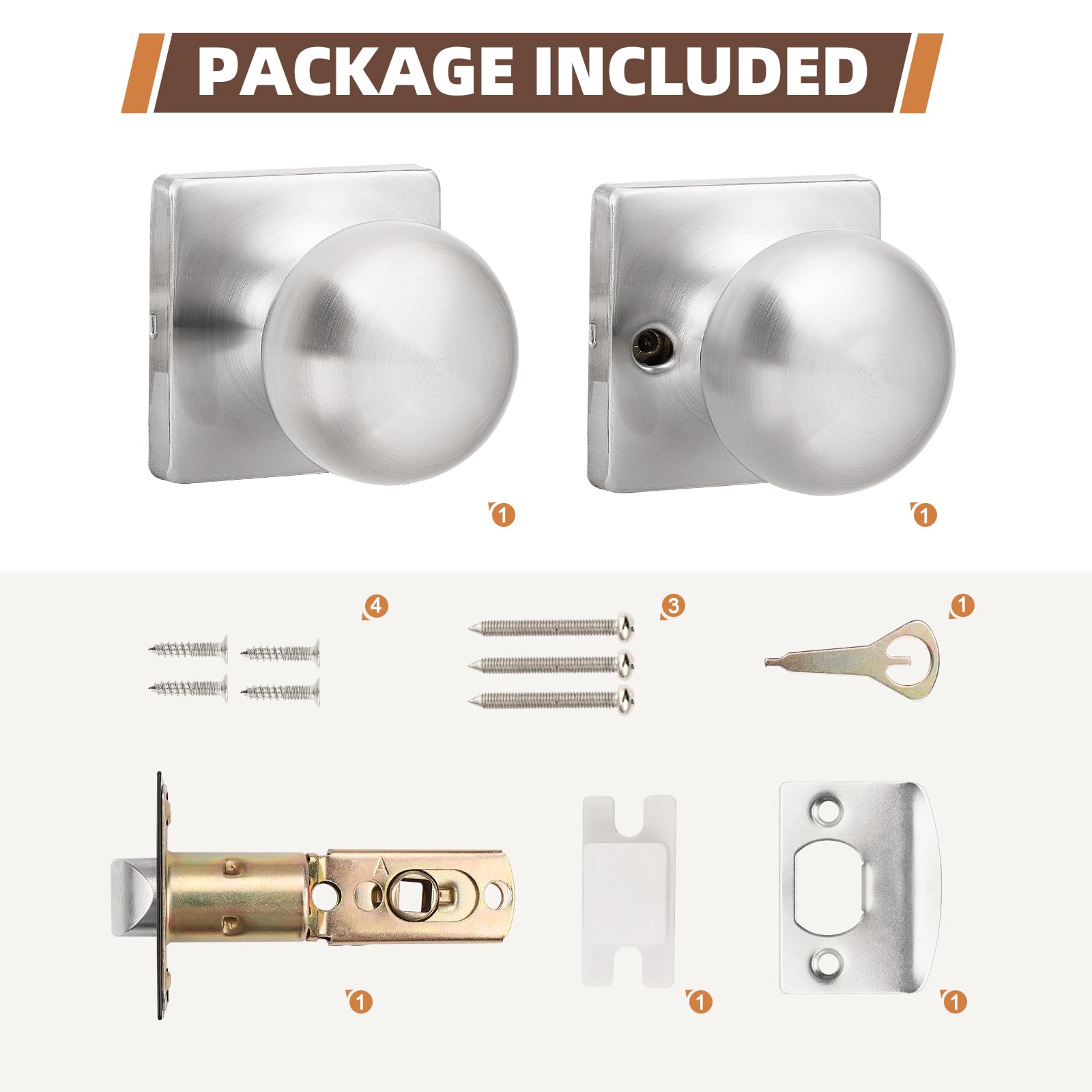 Brushed Nickel Passage Door Knobs - 5 Pack -8