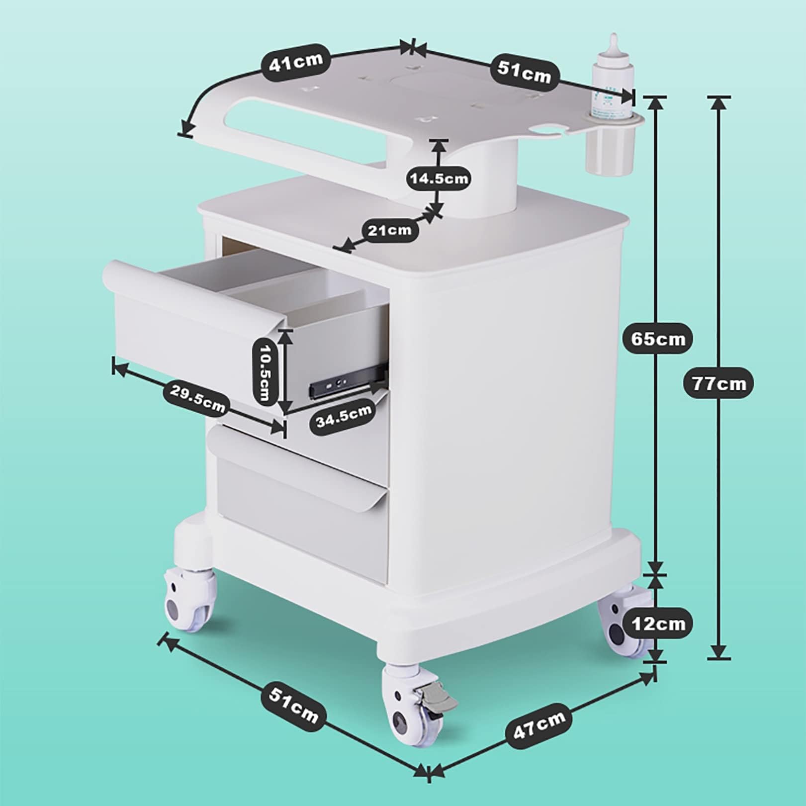 Carrito de almacenamiento médico con 3 cajones, carrito de ABS con 4 ruedas giratorias, organizador móvil para atención médica, laboratorio, oficina y uso doméstico, fácil de limpiar